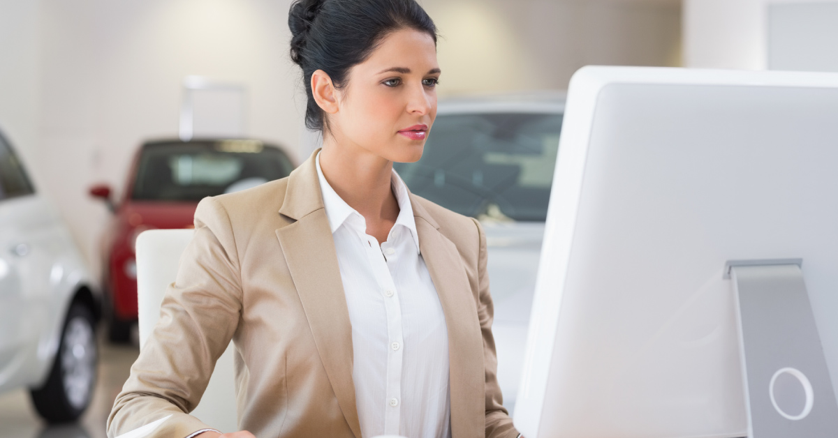 car saleswoman creating a strong online presence on their website