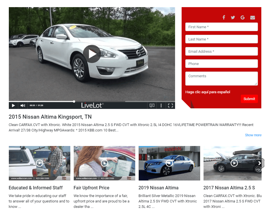 car dealership video landing page