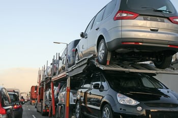 Cars on a transport hauler