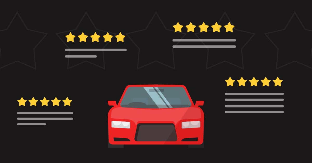 Graphic illustration of customer reviews for a car dealership
