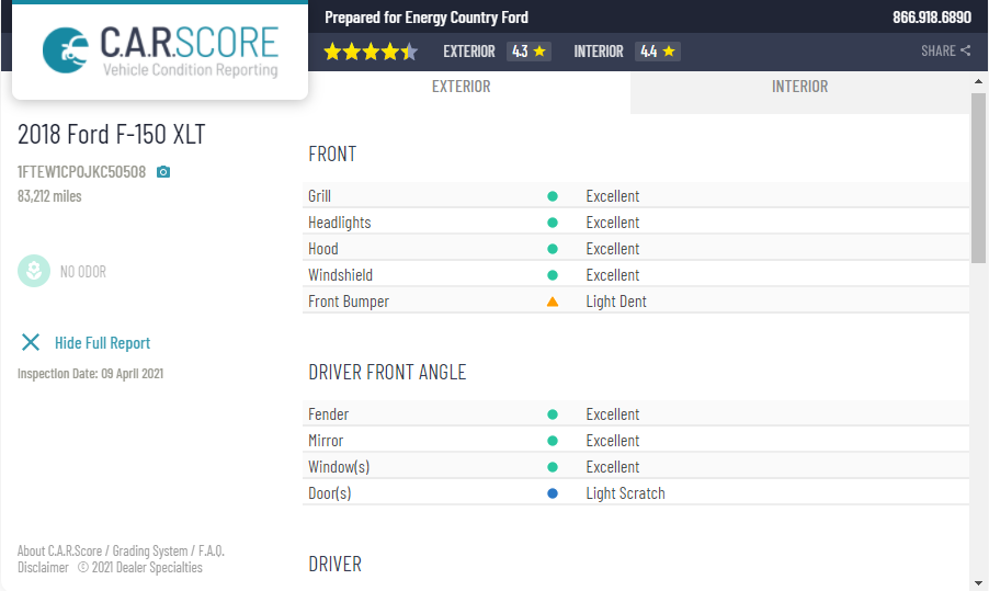 C.A.R.Score Report of a Ford Truck