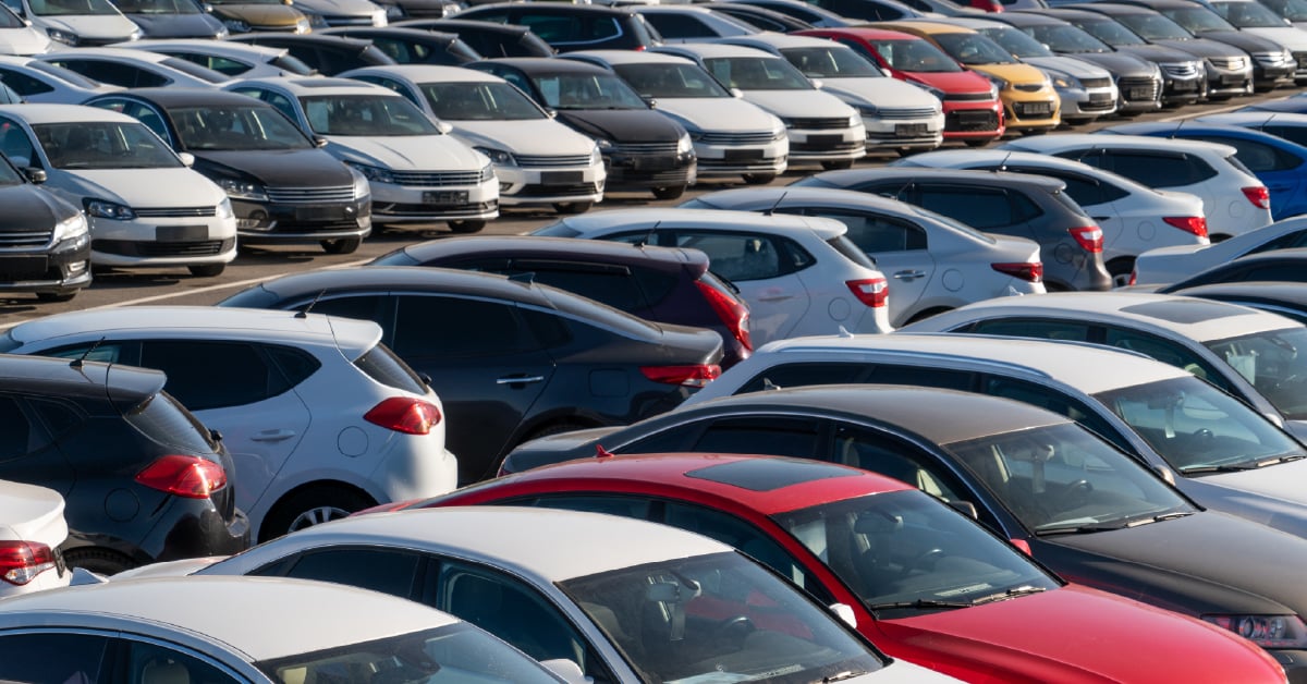 Dealership lot full of vehicles for sale